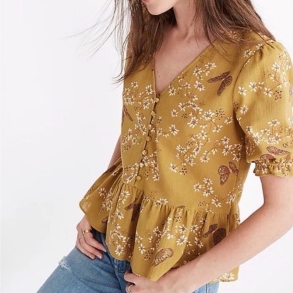 Madewell Courtyard ruffle hem butterfly sanctuary top